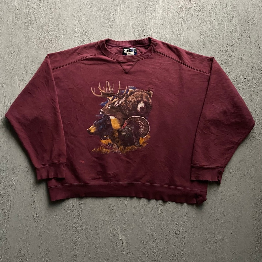 Vintage Wildlife Graphic Sweatshirt Mens XL Maroon 90s Starter